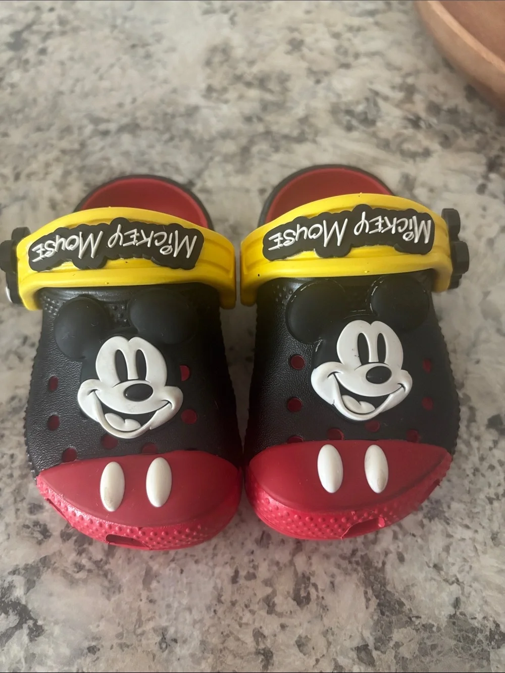 CROCS Kids Mickey Mouse Black Red Clogs with Yellow Strap